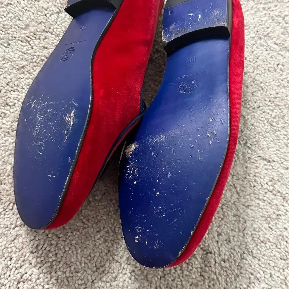 Red velvet tassel loafers – Bombēros size 10 men / women unisex slip-on
